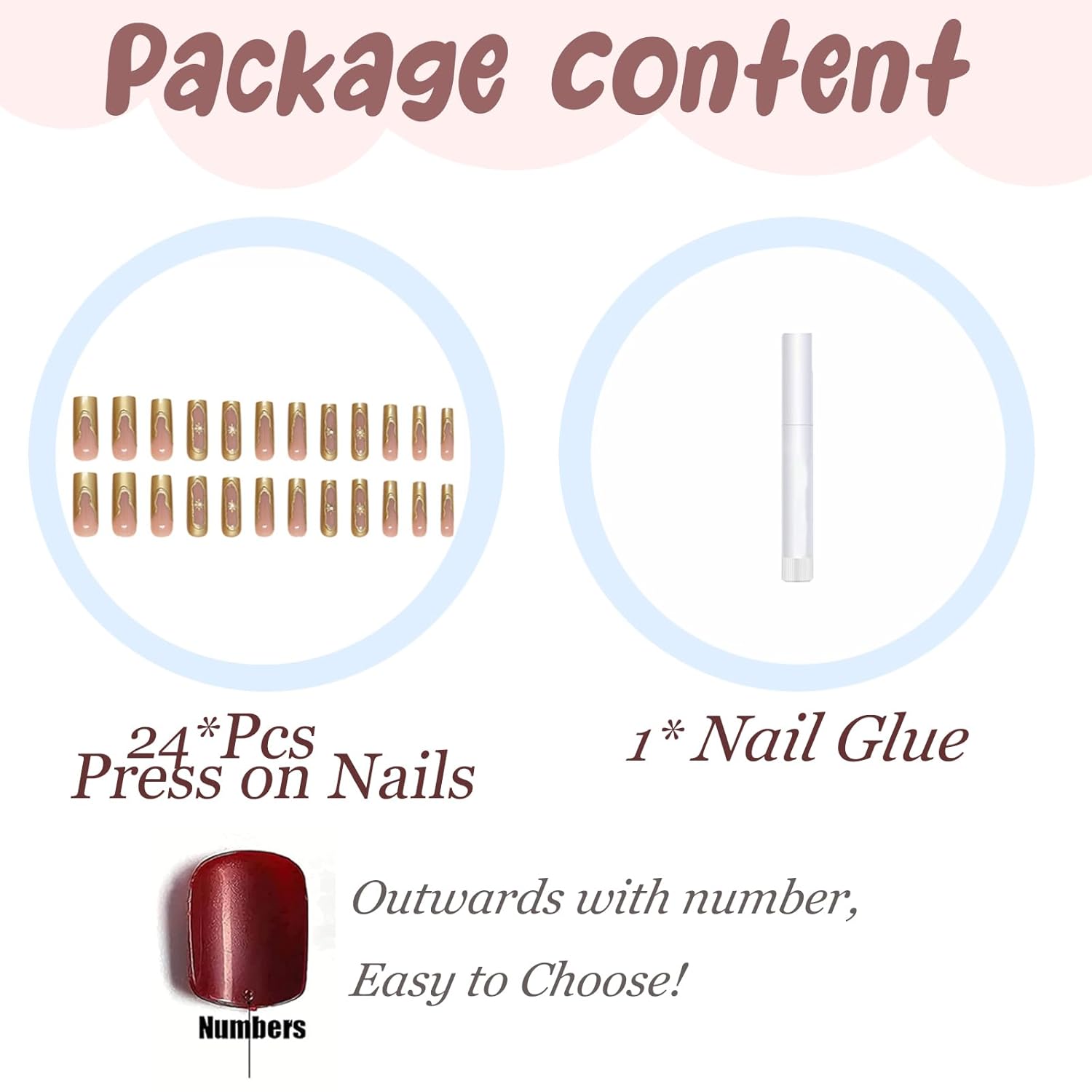 BABALAL Nails Press on Long Square Fake Nails Gold Glue on Nails 3D Texture Chrome Acrylic Nails Y2k Star Stick on Nails 24Pcs Manicure False Nails Handmade Artificial Nails
