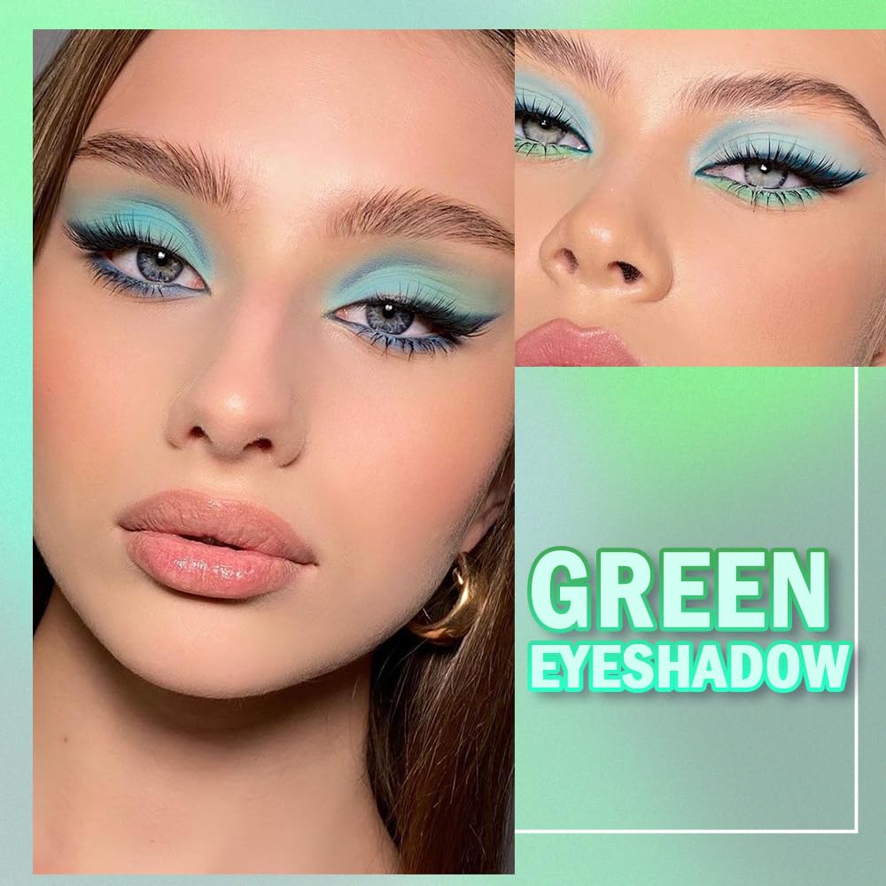 Matte Light Green Glitter Eye Shadow Makeup Palette 4 Colors, Highly Pigmented Mint And Seafoam Green Waterproof Eyeshadow Palette For Woman - Image 2