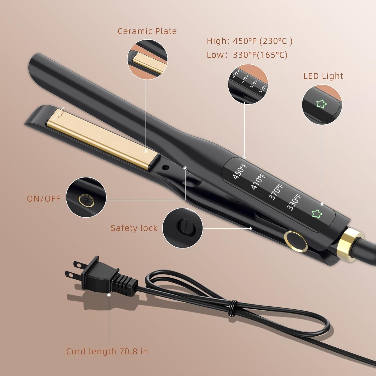 Flat Iron, 1/2 Inch Flat Iron for Short Hair Straightener and Curler 2 in 1, Dual Voltage, Ceramic Ionic Floating Plates for Less Frizz, 10s Quick Heat Up(Black) - Image 6