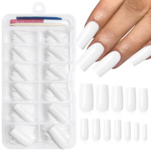 120PC White Square Press on Nails Medium Long Fake Nails Press ons with Glue Nail Adhesive Tabs, 12 Sizes Acrylic Nails Press on Nails Square White Stick Nails Tips Artificial Fingernails