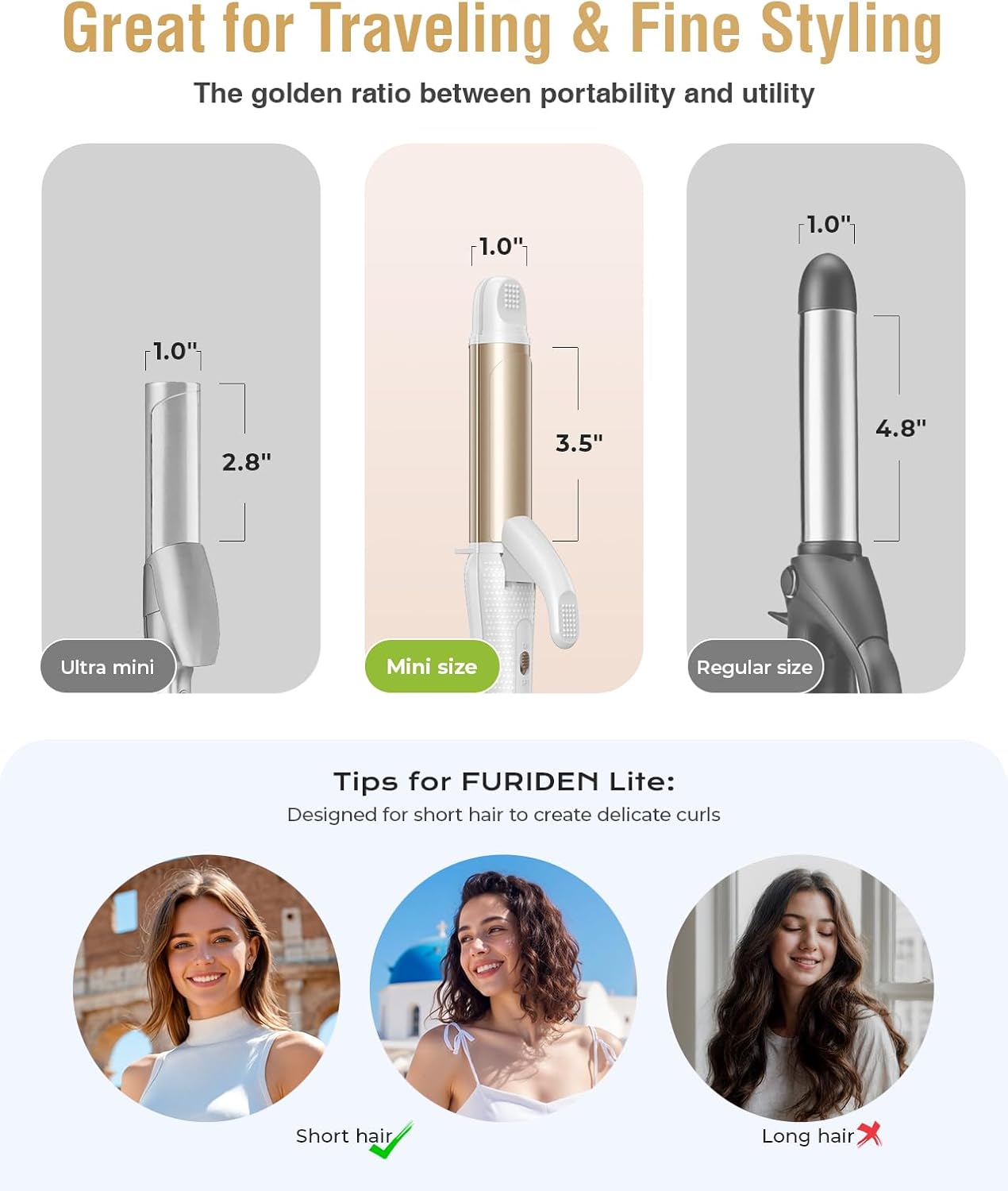 Europe Travel Curling Iron Mini: Dual Voltage Curling Iron for Traveling - Mini Travel Curling Irons 1 Inch with US Plug,Gold 450℉ - Image 7