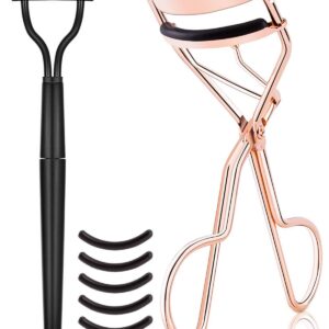 Eyelash Curler Kit Metal Lash Curlers with Mascara Applicator Eyelashes Separator Comb & 6 Replacement Refill Pads (Rose Gold)