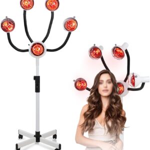 750W 5 Head Infrared Heat Lamp Red Light Portable Floor Hair Dryer Stand Up with Adjustable Height Ideal for Perming Dyeing All Hair Styling Needs, Complete with Chrome Arms and Metal Lampshade