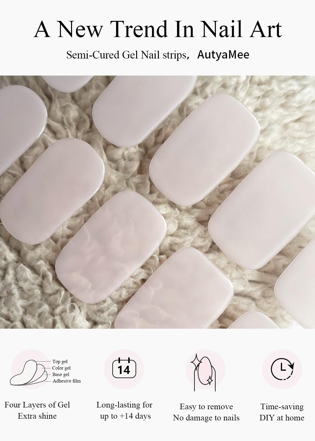 Semi Cured Gel Nail Strips (Matte Milky Pink), Translucent, 20 PCS Gel Nail Wraps, Stickers, UV Light Required, Salon Quality, Long Lasting - Image 5
