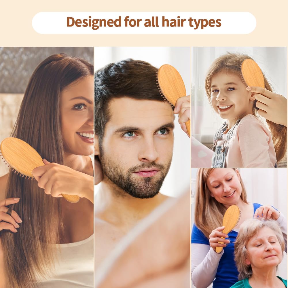 6 Piece Bamboo Hair Brush Set for Hair Growth, Large Paddle Detangler for All Hair Types - Image 4