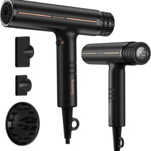 Professional High-Speed Hair Dryer with Diffuser Nozzle Low Noise Fast Drying Ion Blow Dryer Hair Care Intelligent Heat Airflow Control with LCD Display Travel Hair Dryer for All Hair Types
