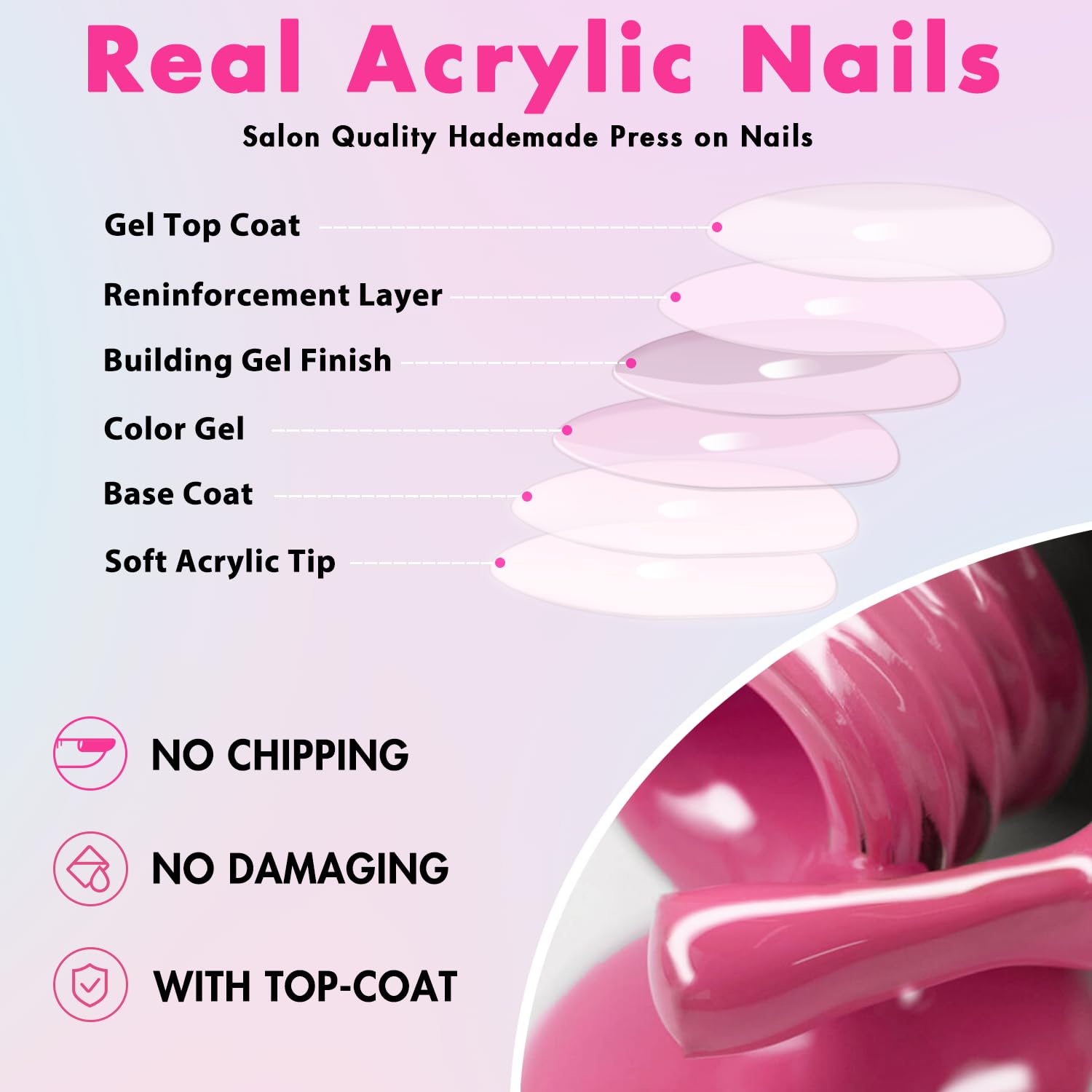 Light Purple Press on Nails Almond Shaped Medium Almond Nails Press on Neutral Acrylic Nails Reusable Fake Nails for Women Girls, Glue on Nails Medium Length Stiletto False Nails Gel Artificial Nails - Image 6