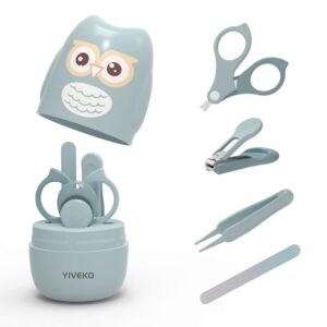 Baby Nail Kit, 4-in-1 Baby Nail Care Set with Cute Case, Baby Nail Clipper, Scissor, Nail File & Tweezer, Baby Manicure Kit and Pedicure kit for Newborn, Infant, Toddler, Kids-Owl Blue