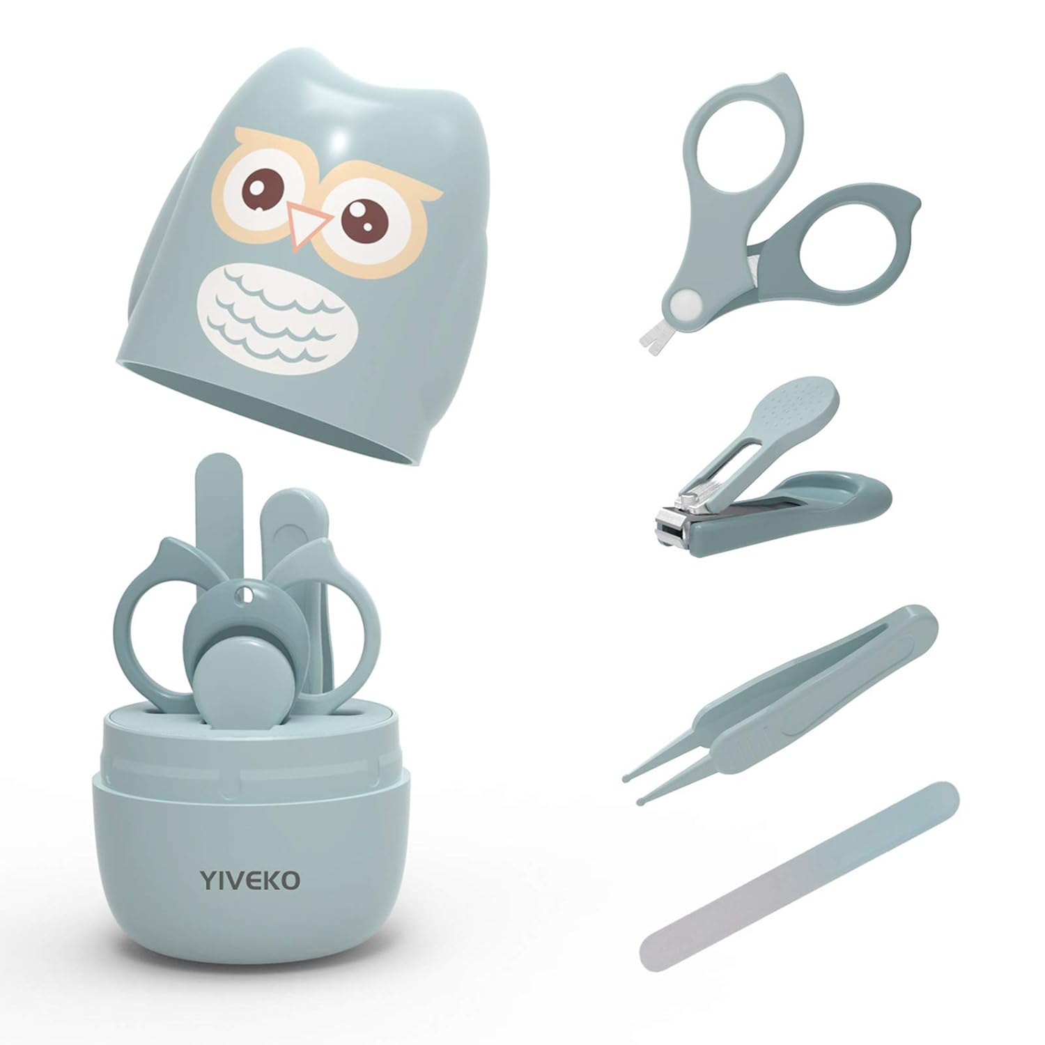 Baby Nail Kit, 4-in-1 Baby Nail Care Set with Cute Case, Baby Nail Clipper, Scissor, Nail File & Tweezer, Baby Manicure Kit and Pedicure kit for Newborn, Infant, Toddler, Kids-Owl Blue