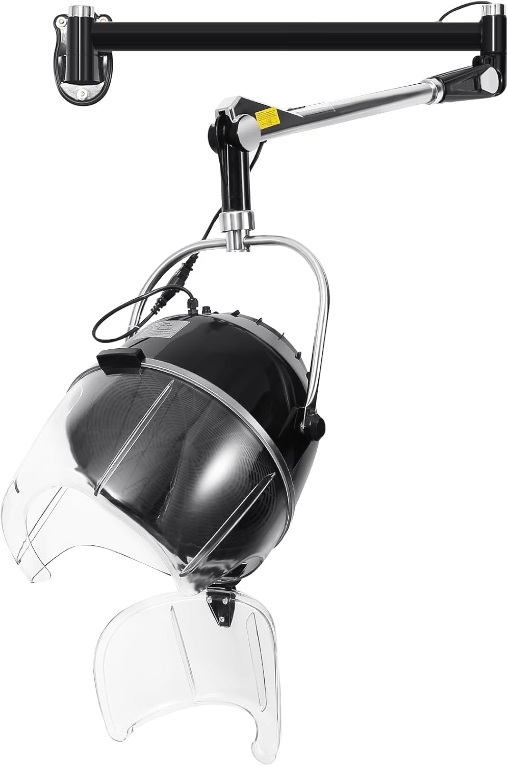 Wall Mounted Hair Dryer for Salon, 900W Hooded Hair Dryers with Swivel Arm, Adjustable Temperature 0-70℃, Timer 0-60min, Professional Fast Drying Barber Equipment for Salon Spa Home Black (2) - Image 2