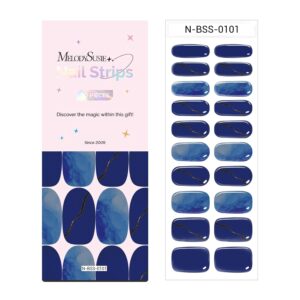 MelodySusie Semi Cured Gel Nail Strips (Navy Blue)- Works with Nail lamp, Salon-Quality, Long Lasting, Easy to Apply & Remove - Includes 20pcs