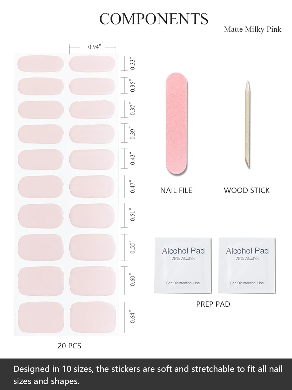 Semi Cured Gel Nail Strips (Matte Milky Pink), Translucent, 20 PCS Gel Nail Wraps, Stickers, UV Light Required, Salon Quality, Long Lasting - Image 4