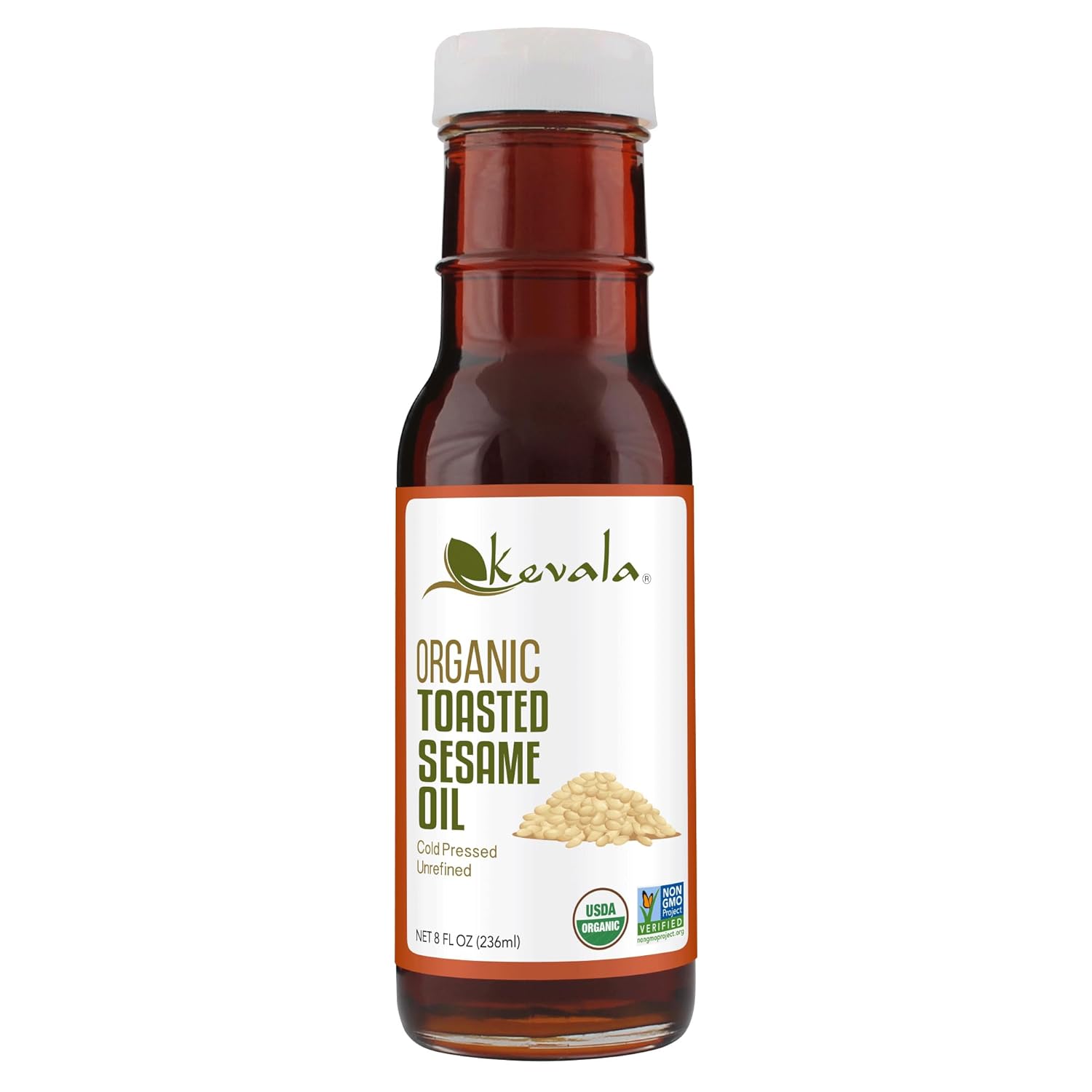 Kevala Organic Toasted Sesame Oil – 8 oz – 236 ml – Cold Pressed – Cooking Oil – Roasted Sesame Seeds - Unrefined
