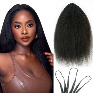 Kinky Straight Crochet Human Hair Knotless Pre-Separated Yaki Straight Human Hair With String Pre-Looped Reusable Feather Crochet Hair Extensions 20Inch 60g 50Strands
