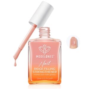 modelones Nail Strengthener Nail Hardener Extra Strong and Growth Jelly Nude Nail Strengthener for Damaged Nails Strengthening Polish Ridge Filler for Nails 15ml 0.5 Fl oz