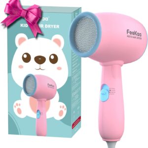 FeeKaa Kids Hair Dryer, Pink, 500 Watt, Lightweight, Gentle Heat, Safe for Kids, Anti-Scald Design