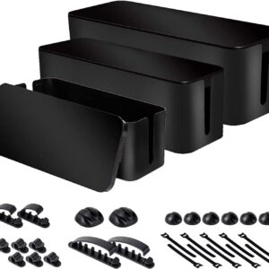 Chouky Cable Organizer Box Set of Three, Power Cover Cord Holder Surge Protector for Desk (Black)
