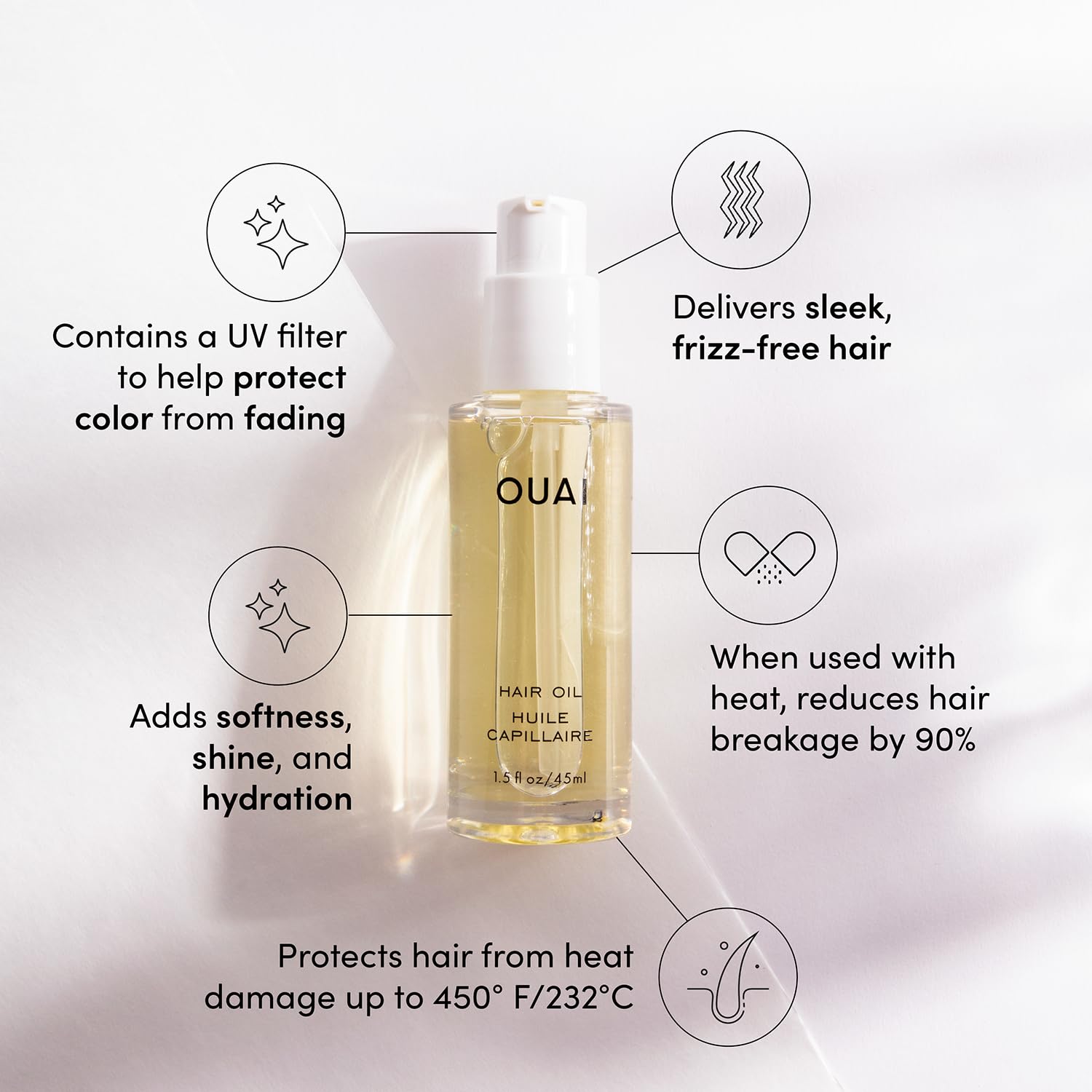 OUAI Hair Oil Travel Size - Hair Heat Protectant Oil for Frizz Control - Adds Shine and Smooths Split Ends - Color Safe Formula - Paraben, Phthalate and Sulfate Free (0.45 oz) - Image 2