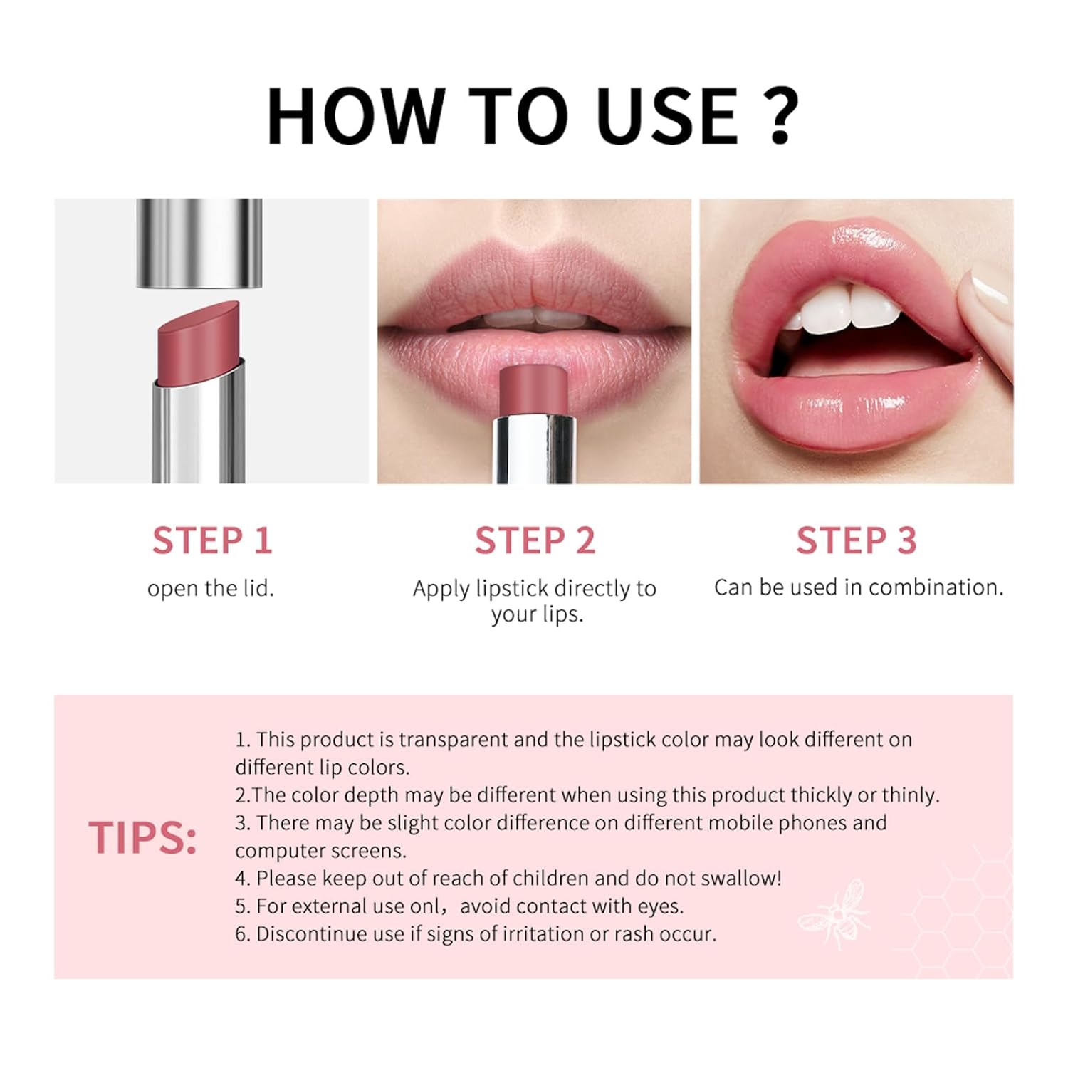 Pink Honey Lipstick Tinted Lip Balm - Sheer Hydrating Lipstick for All Skin Tones - Moisturizing Lip Color, Nourishing Lip Balm with Natural Black Cherry Tint - Image 3