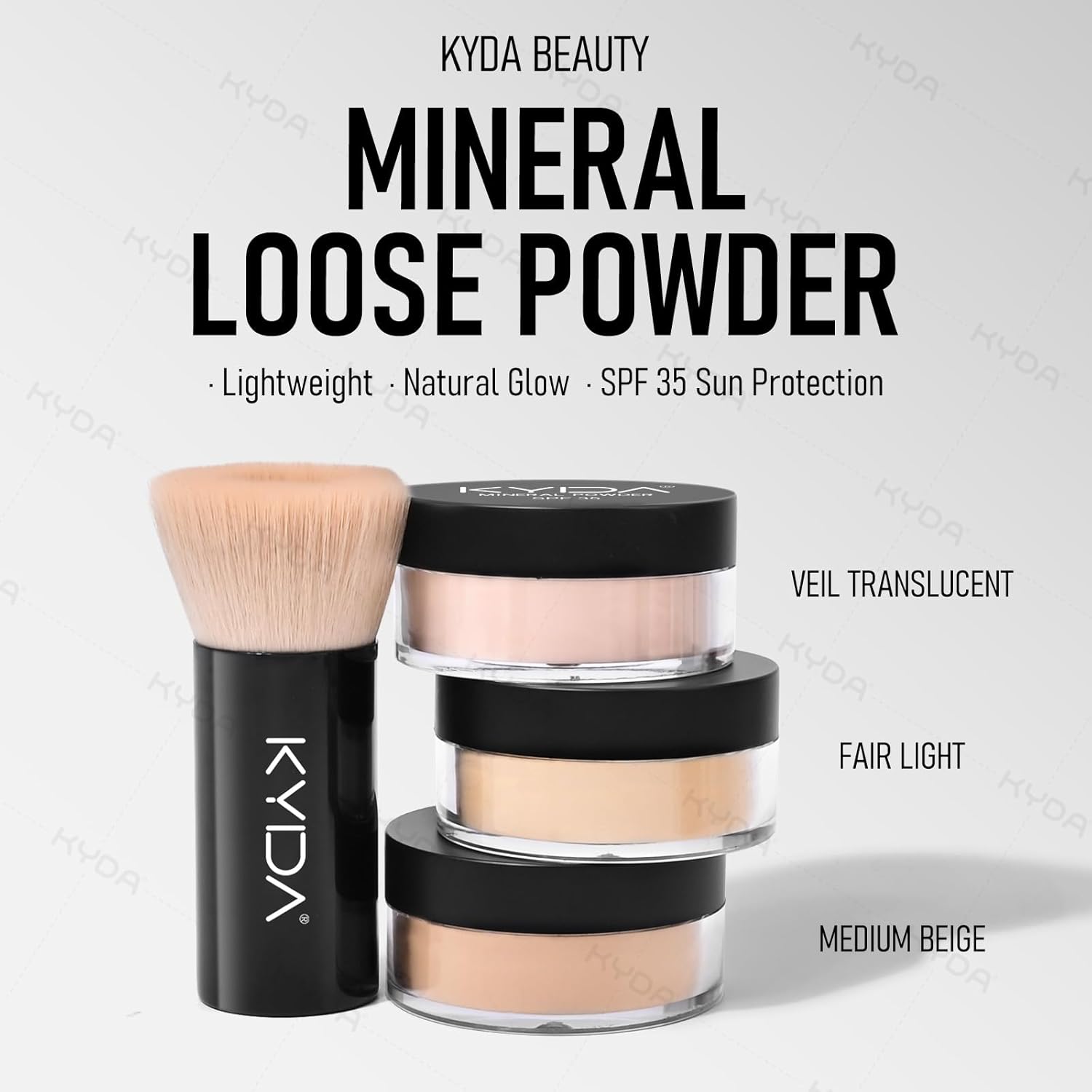 KYDA Mineral Powder Foundation, SPF 35, Lightweight Loose Powder, Skin-improving Mineral Foundation, Buildable Coverage, Natural Glow Base Makeup, 0.28 oz, Fair Light, with Brush - Image 4