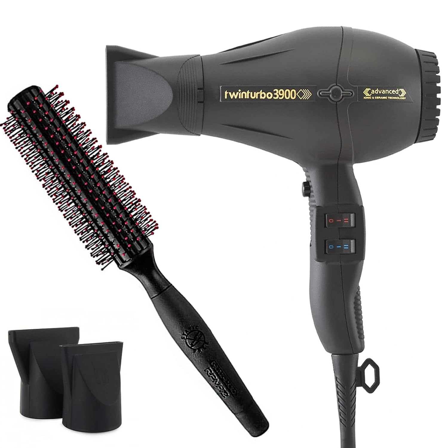 Turbo Power Hair Dryer Ionic Professional, Black, Twin Turbo Blower Advanced, Comes with Brush, (3900- TP)