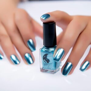 Blue Metallic Mirror Nail Polish Effect, Long-Lasting Quick Dry Nail Lacquers, Shiny DIY Nail Polish (5#, 6ml)