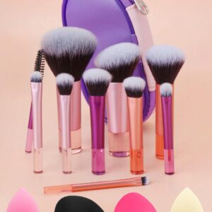 Mini Travel Makeup Brushes Set, 14 Pieces, Portable Full Complete Function Cosmetic Kit with Brush Pouch, On the Go Short Makeup Brush Small Travel Essentials for Women, Girls (Colorful)