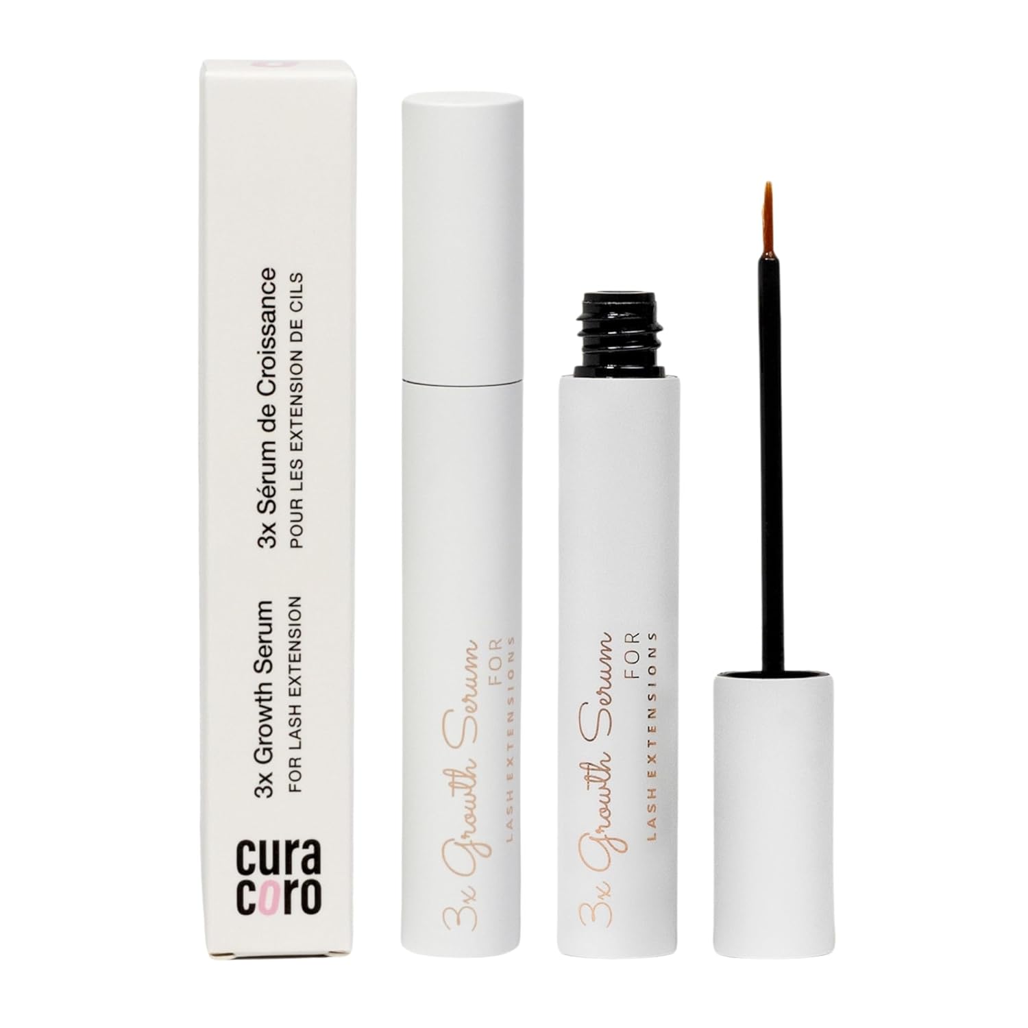 Curacoro 3x Growth Serum For Lash Extension, Peptide Enhancing Solution for Natural Lashes, Lash Extensions & Eyebrows, Eyelash Serum To Grow Lashes Fuller & Longer Looking Eyelashes (5ml)