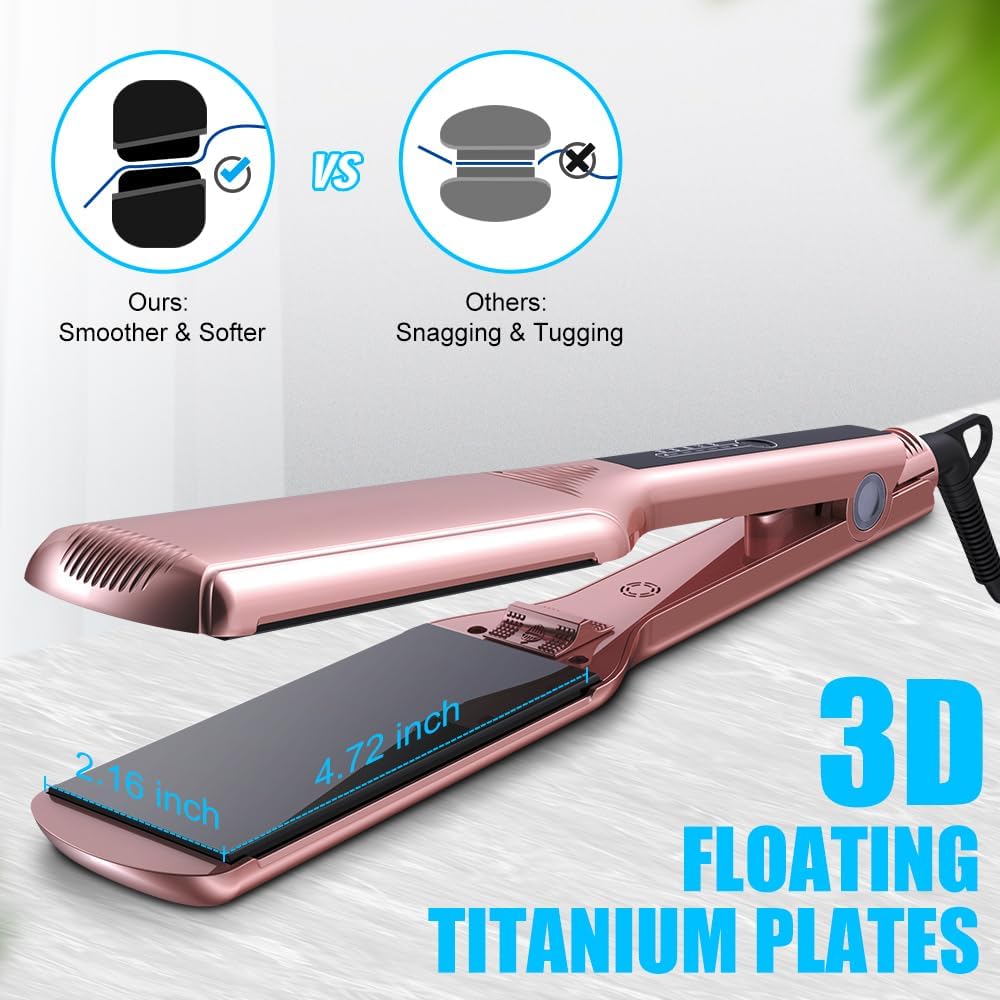 2.16" Extra-Large Floating Titanium Hair Straightener for Hair, Instant Heating with 5 Adjustable Temp, Anti-Static Iron for All Hair Types - Image 4
