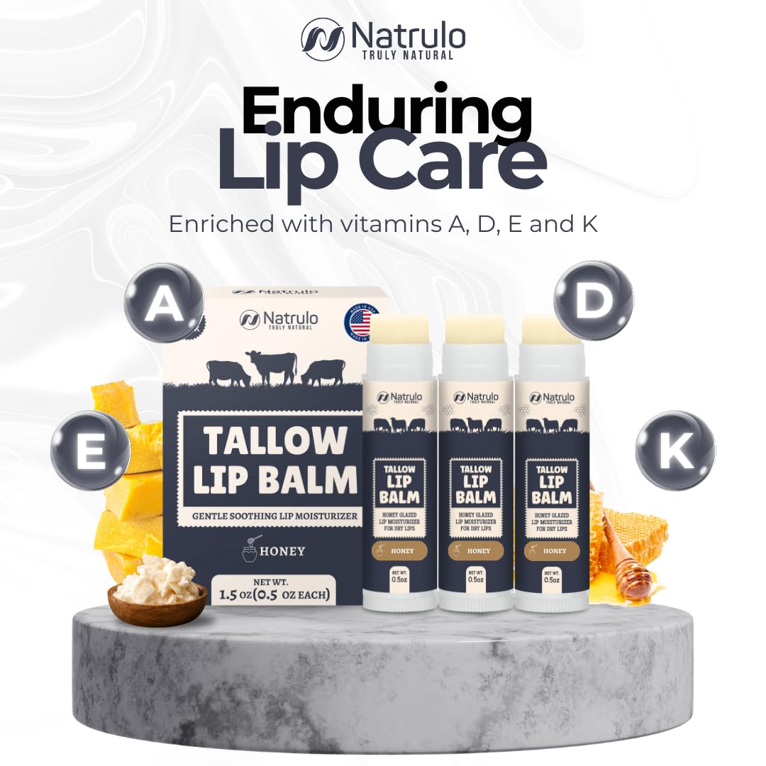 Beef Tallow Lip Balm – Natural Tallow Beeswax Chapstick – Hydrating Moisturizer Grass Fed Bison Tallow Balm Lip Care – Soothes Chapped Dry Lips, Sensitive Skin – Long Lasting Vitamin Rich USA-Made 3Pk - Image 4