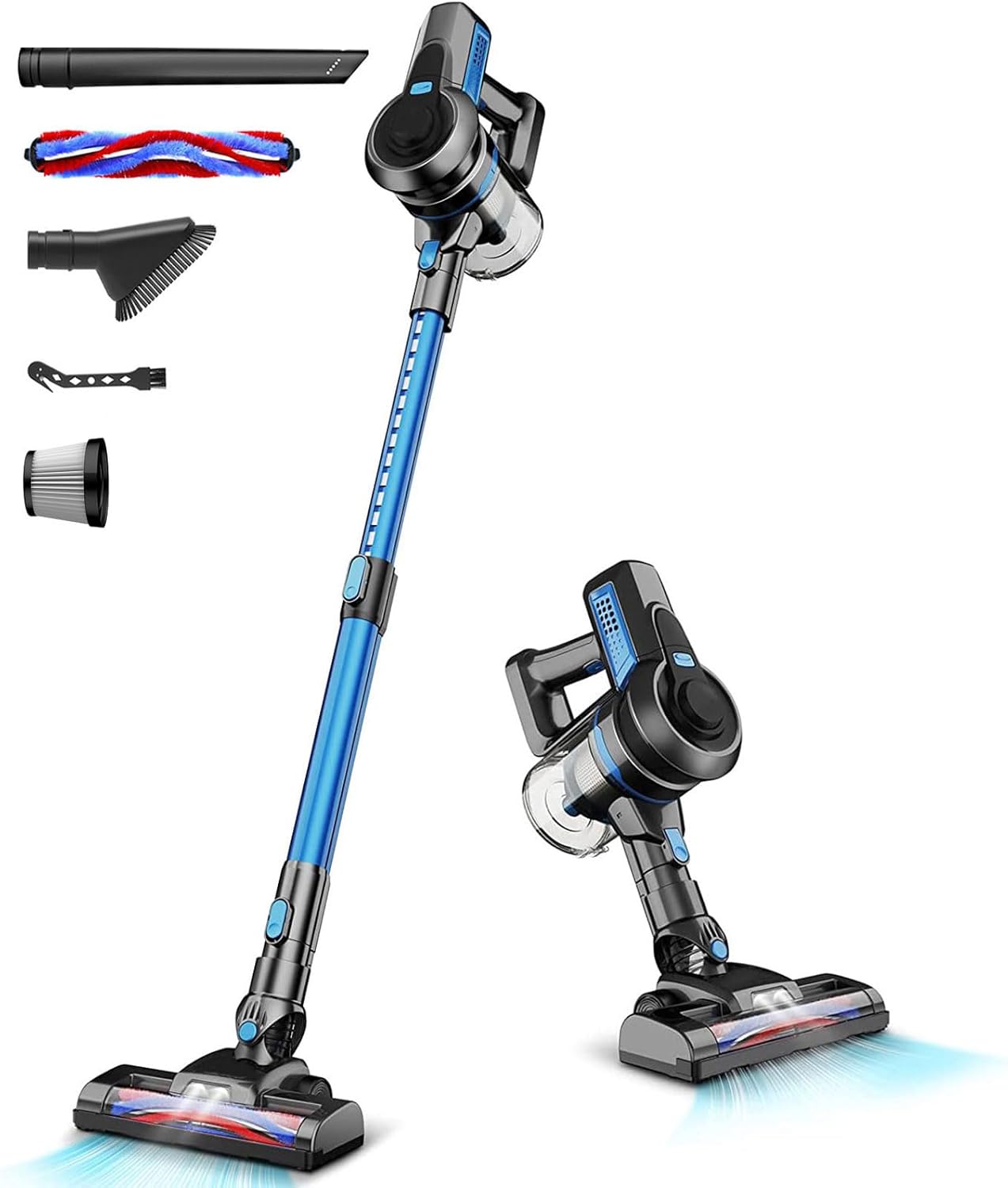 Cordless Vacuum Cleaner for Home, Stick Vacuum Cleaner Poweful, Rechargeable Vacuum Battery Up to 45 Mins Runtime, Lightweight Vacuum Handheld Househeld for Carpet, Floor, Pet Hair-Blue