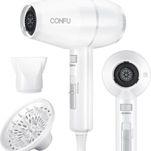 Hair Dryer, CONFU Blow Dryer with Diffuser, 1875W Negative Ionic Hairdryer, Professional High Power, Diffuser Hair Dryer for Curly Hair