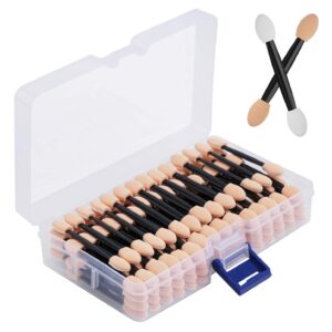 Cuttte 120PCS Disposable Dual Sides Eye Shadow Sponge Applicators with Container, 2.44' Length Eyeshadow Brushes Makeup Applicator Black