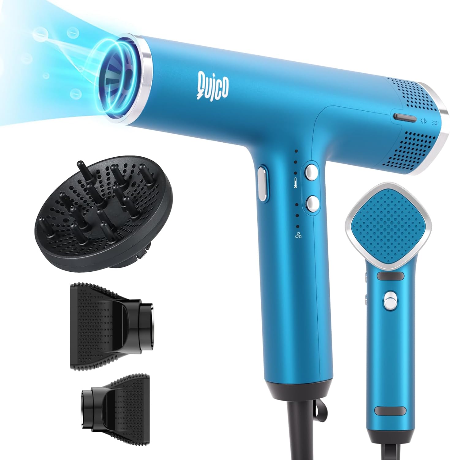 Quico Hair Blow Dryer, 1875W High-Speed BLDC 7X Faster 110000 RPM Quiet Hair Dryer with Diffuser, 2 Billion Negative Ionic Salon Dryer, Adjustable Temp & Speed, Hair Dryer for Women Home Travel Gift
