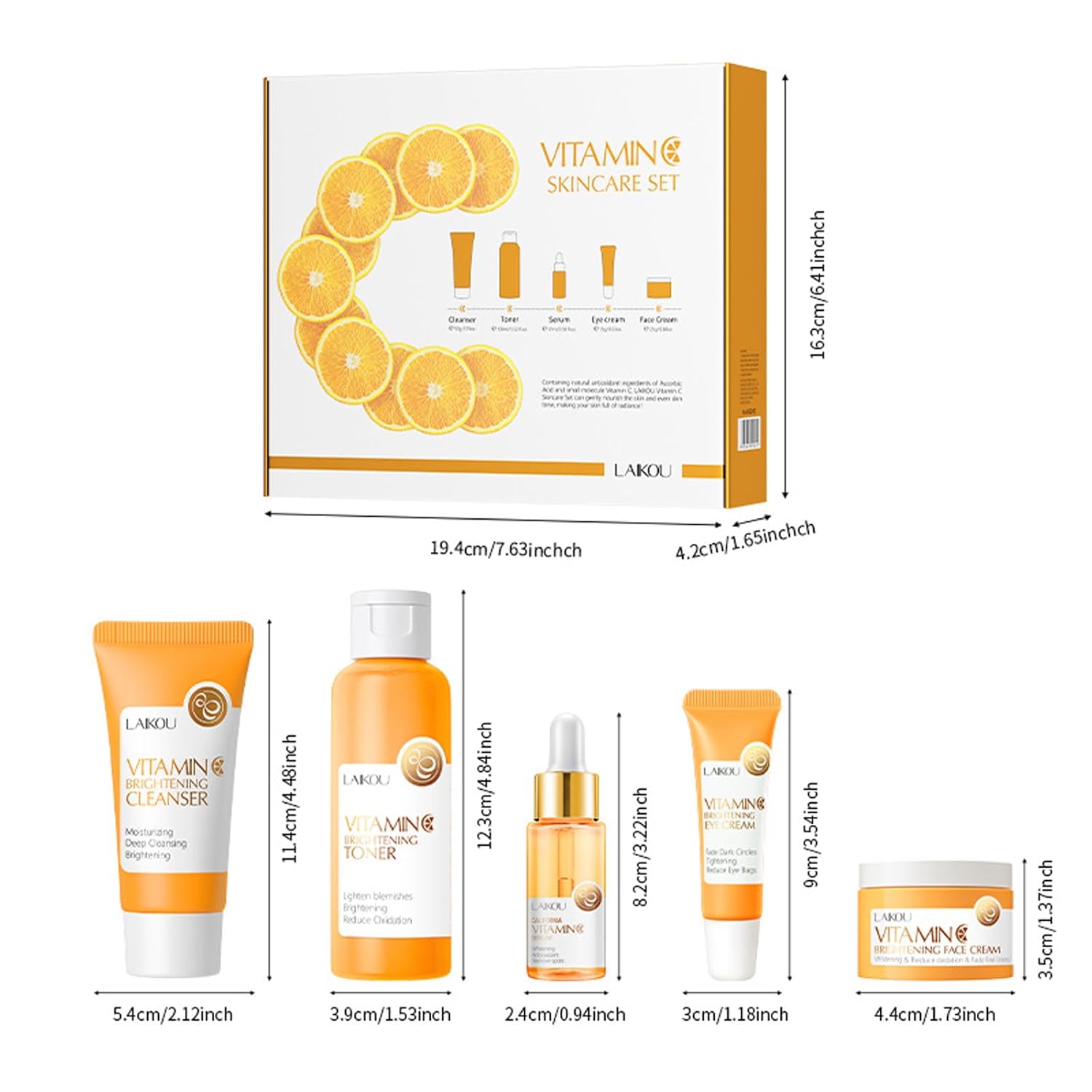 Skincare Gift Set for Teenage Girls,Vitamin C Skin Care Set - 5 Piece Gentle Skin Cleaning & Care Travel Size Kit With Cleanser, Toner, Face Serum,Eye Cream,Face Cream Brighten Face Skin Care Kit - Image 6