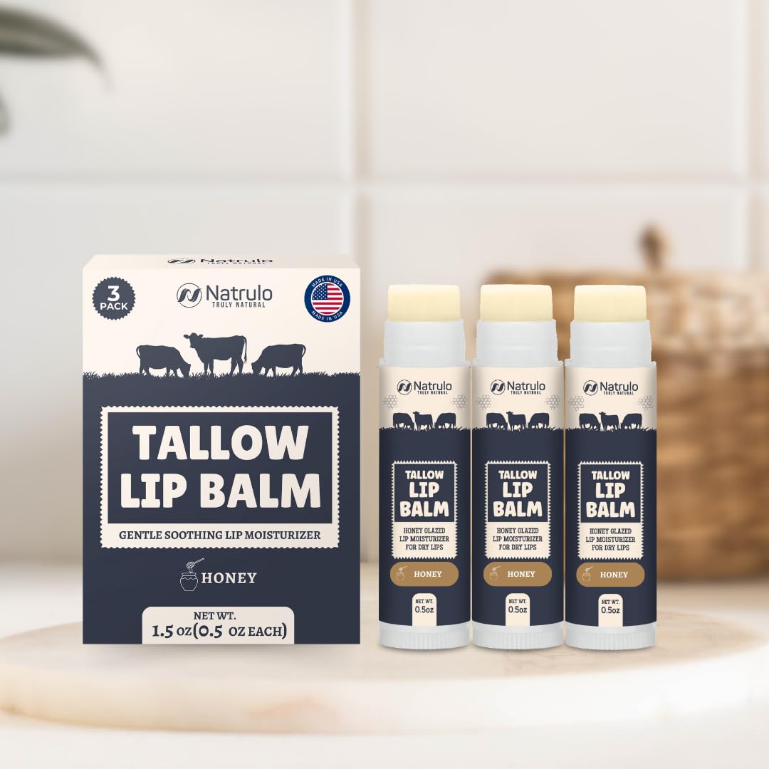 Beef Tallow Lip Balm – Natural Tallow Beeswax Chapstick – Hydrating Moisturizer Grass Fed Bison Tallow Balm Lip Care – Soothes Chapped Dry Lips, Sensitive Skin – Long Lasting Vitamin Rich USA-Made 3Pk - Image 8