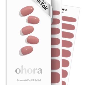 ohora Semi Cured Gel Nail Strips (N Ash Pink) - Pink, Solid, Works with Any UV/LED Lamps, Salon-Quality, Long Lasting, Easy to Apply & Remove - Includes 2 Prep Pads, Nail File & Wooden Stick