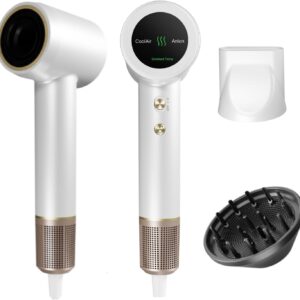 Ionic Hair Dryer with Diffuser,1500W High Speed Blow Dryer for Fast Drying,4 Temps Settings & 2 Speeds for Easy Styling,Compact Hair Dryer for Travel and Home