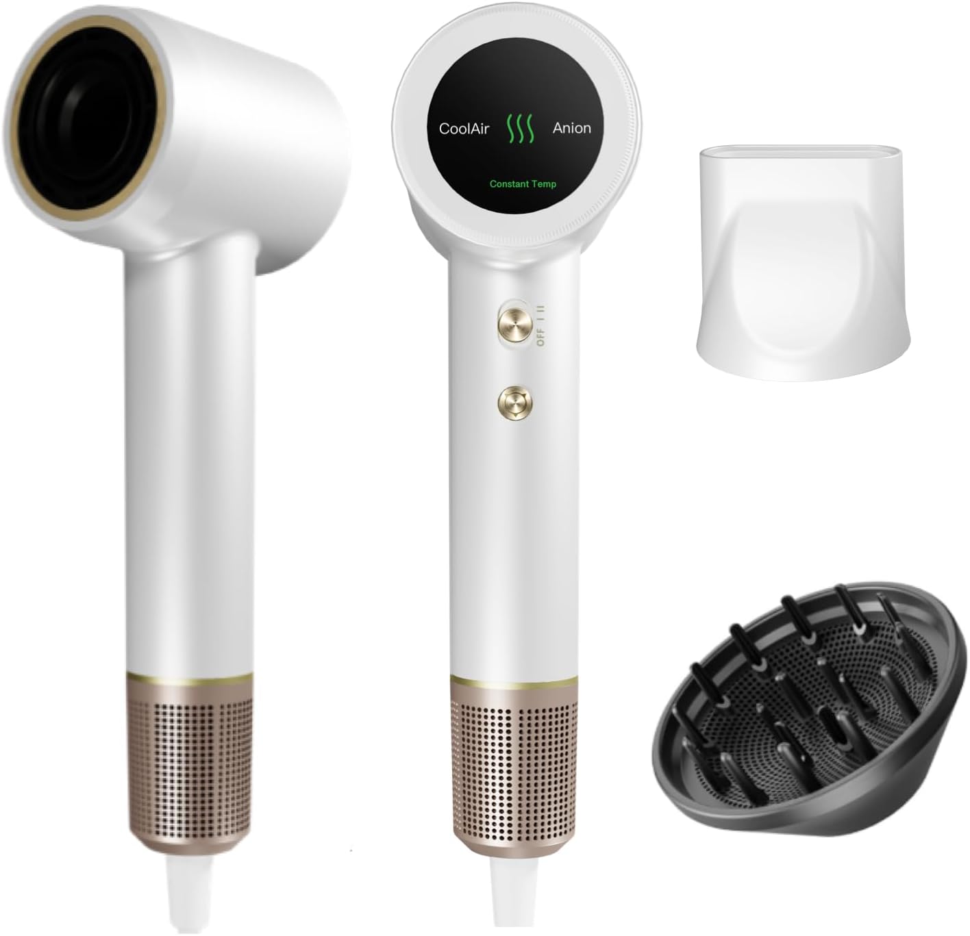 Ionic Hair Dryer with Diffuser,1500W High Speed Blow Dryer for Fast Drying,4 Temps Settings & 2 Speeds for Easy Styling,Compact Hair Dryer for Travel and Home