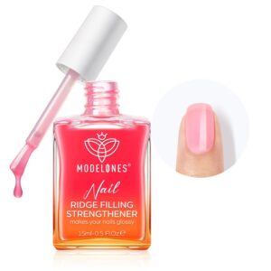 modelones Nail Strengthener 8-in-One Nail Ridge Filler Base Coat Nail Polish Repair Nail Growth Treatment for Thin and Damaged Nails Jelly Pink 15ml