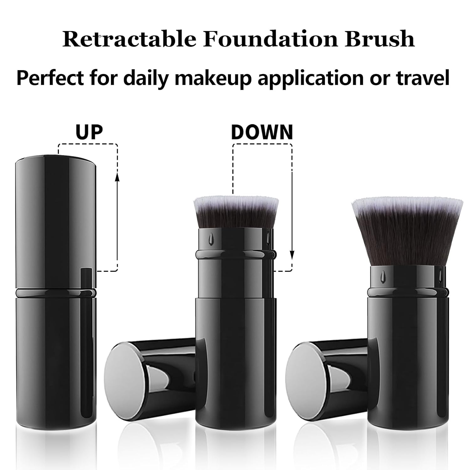 Falliny Retractable Makeup Brushes, Travel Kabuki Powder Foundation Brush, Portable Face Liquid Foundation Sunscreen Brush with Cover for Blending Liquid, Bronzer,Cream or Flawless Powder Cosmetics - Image 2