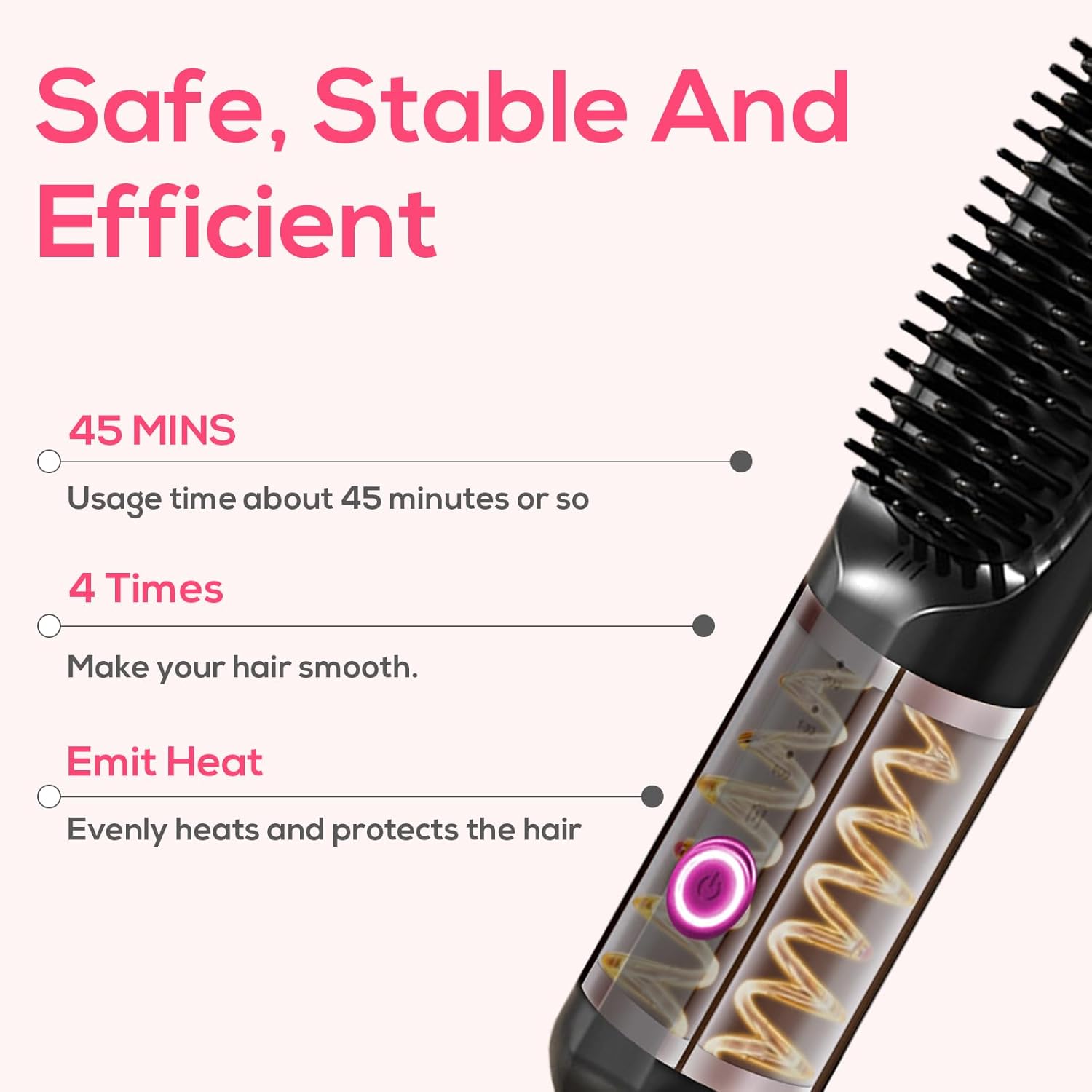 Cordless Hair Straightener Mini Portable Cordless Hair Straightener Brush 3-in-1 Anion Straightening Brush USB Fast Charging Portable Straightener - Image 7