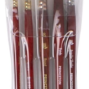 Princeton Artist Brush Co. Watercolor Floral Set - 5pc Short Handle Selection of Synthetic Watercolor Brushes - Petals Angle Shader and 3 Round Watercolor Paint Brushes for Floral Painting Techniques