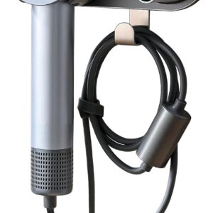 simpletome Hair Dryer Holder Wall Mount for All Magnetic High Speed Blow Dryer with Plug Cord Organizer Hook (Aluminum Alloy, Grey)