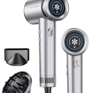 Hair Dryer - High-Speed 150,000 RPM Hairdryer for Fast Drying, 500Million Negative Ionic & Thermo-Control & Cool Shot Button & Lightweight & HD Display Blow Dryer with Magnetic Diffuser & Nozzle