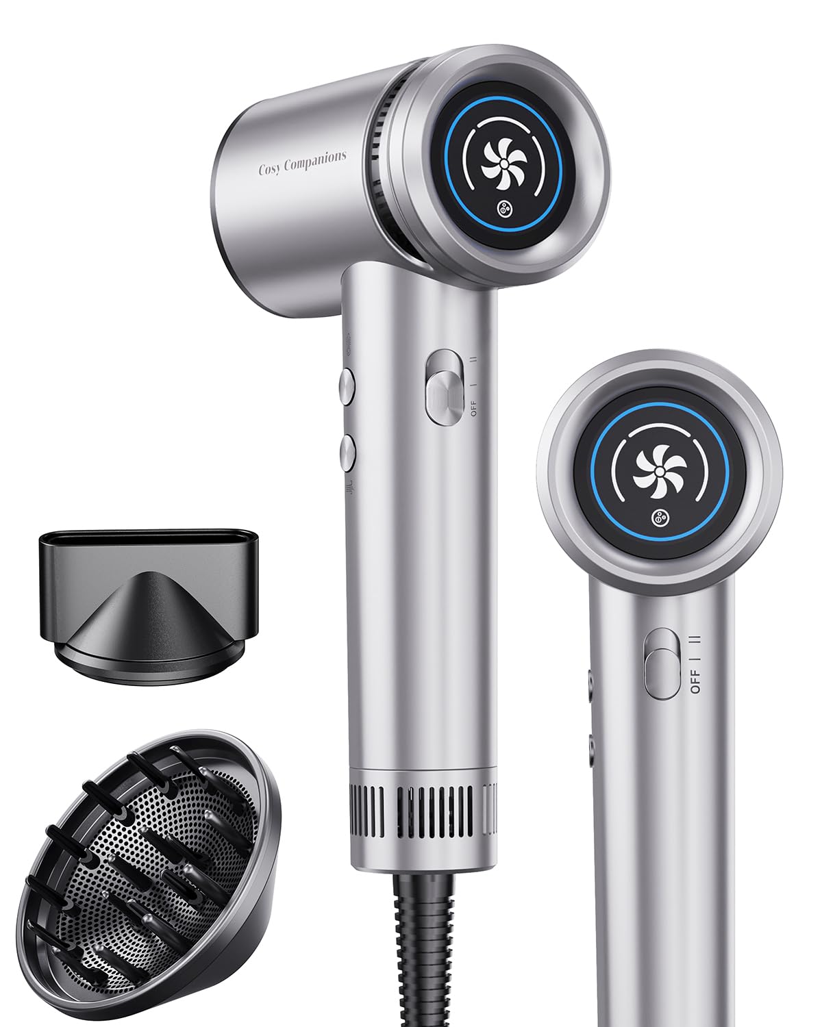 Hair Dryer - High-Speed 150,000 RPM Hairdryer for Fast Drying, 500Million Negative Ionic & Thermo-Control & Cool Shot Button & Lightweight & HD Display Blow Dryer with Magnetic Diffuser & Nozzle