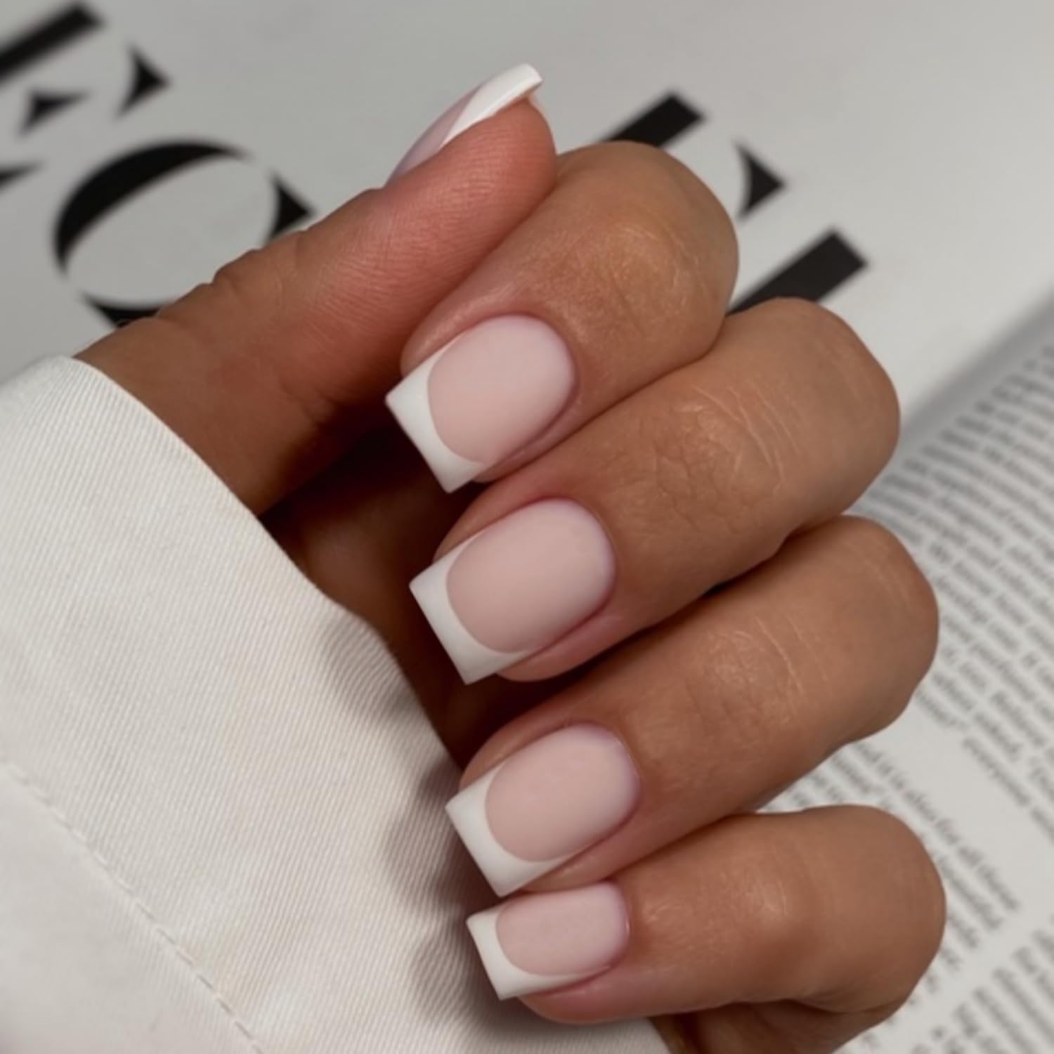 Matte White French Tip Press on Nails Short Square Nails Press ons, Short Fake Nails Coffin Acrylic French Glue on Nail False for Women, Natural12 Sizes 24 Pcs - Image 2