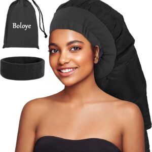 Hair Dryer Bonnet, Large Bonnet Hooded Hair Dryer Attachment for Speeds Up Drying Time & Deep Conditioning, Fits All Head Sizes & All Hair Styling, for Women Long Curly Braid Hair (Black, Large)