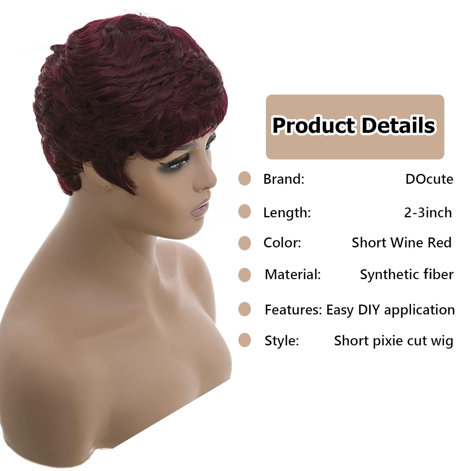Short Burgundy Pixie Cut Wigs for Black Women Pixie Cut Wigs Burgundy Color Short 99j Wine Red Color for Black Women (Wine Red) - Image 2