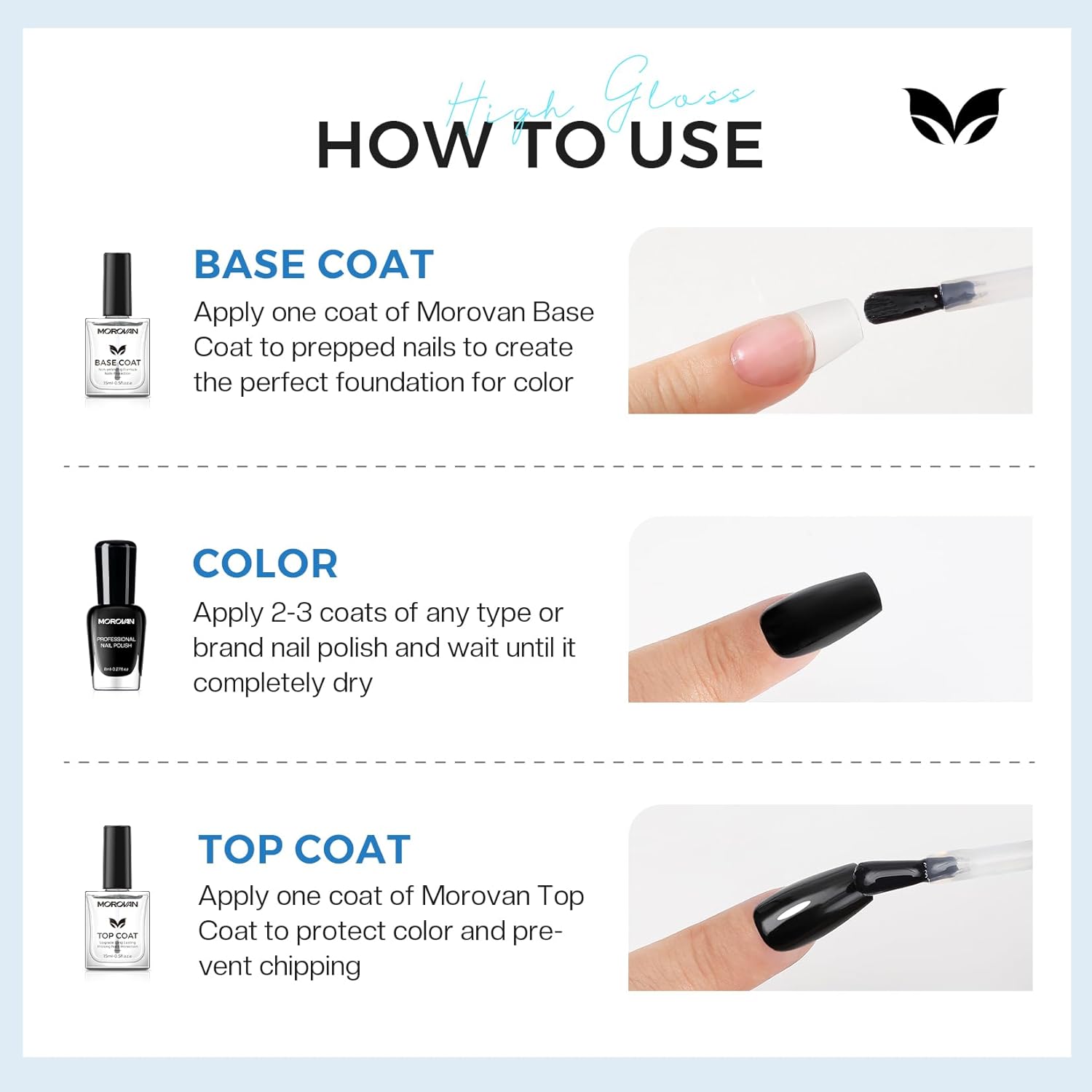 Base Top Coat Nail Polish: Clear Quick Dry High Glossy Nail Polish Shiny No Chip Long Lasting Air Dry Top Coat for Nail Art Manicure Salon Quality Women Gift - Image 4